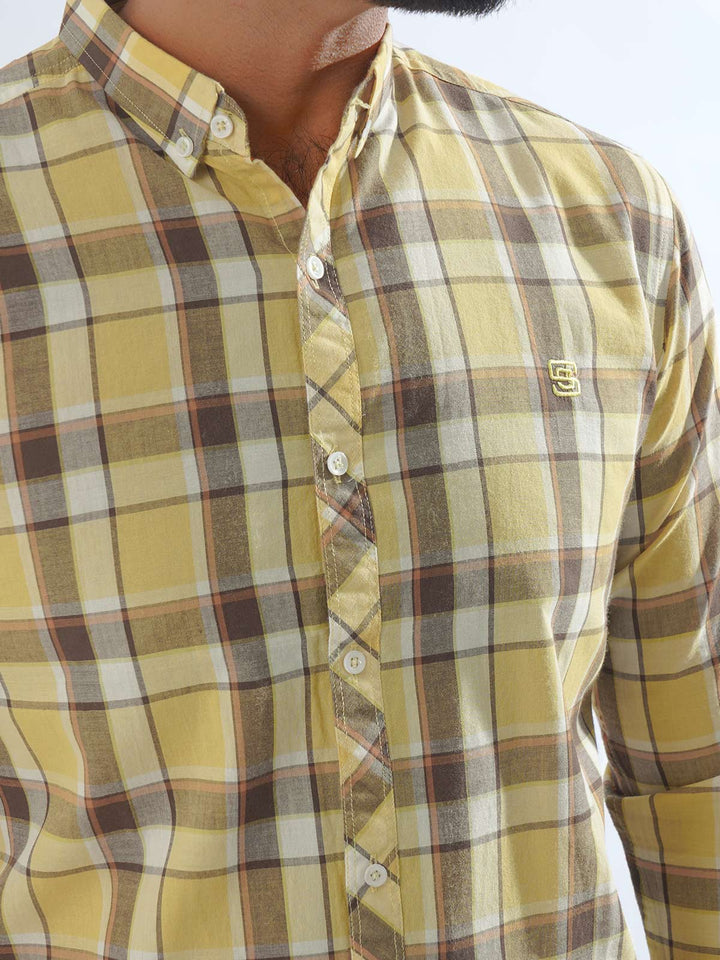 Light Brown Check Button Down Casual Shirt (CSC-207)