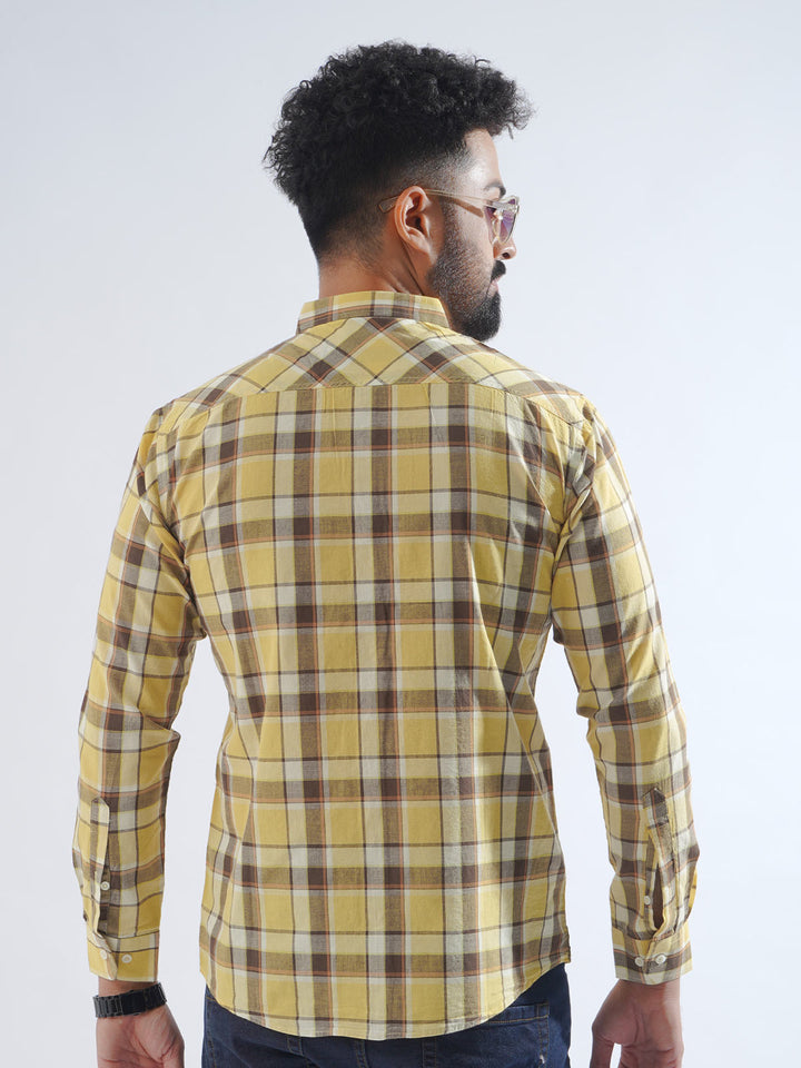 Light Brown Check Button Down Casual Shirt (CSC-207)