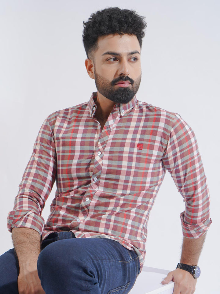 Red Check Button Down Casual Shirt (CSC-209)