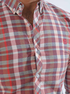 Red Check Button Down Casual Shirt (CSC-209)