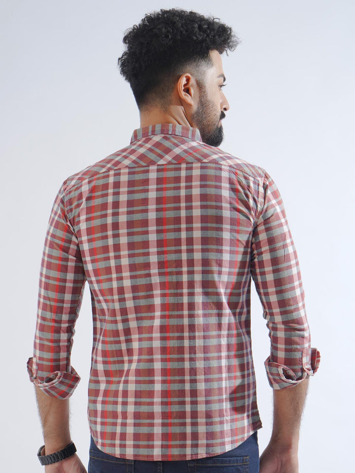 Red Check Button Down Casual Shirt (CSC-209)