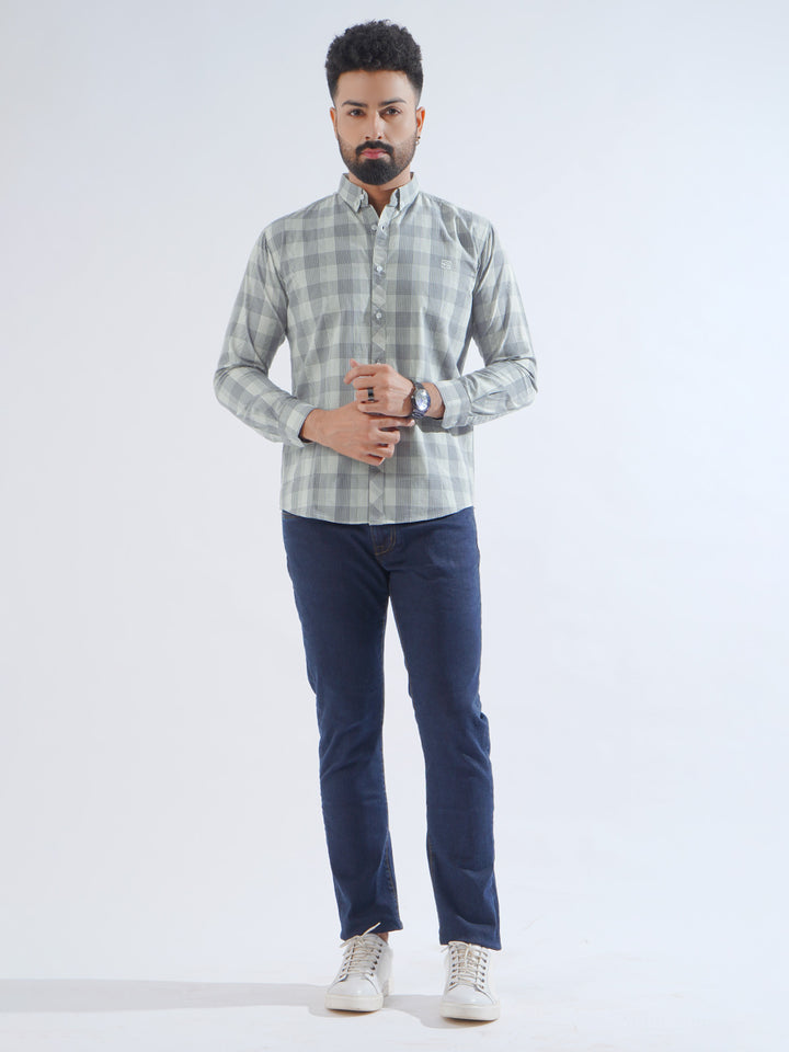 Grey Check Button Down Casual Shirt (CSC-210)