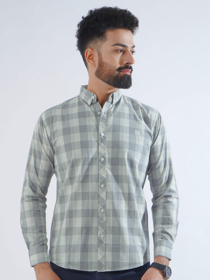 Grey Check Button Down Casual Shirt (CSC-210)