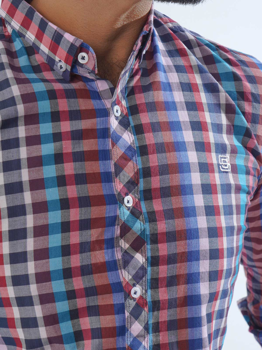 Navy Blue Check Button Down Casual Shirt (CSC-213)