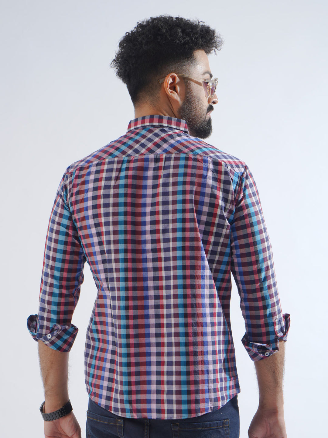 Navy Blue Check Button Down Casual Shirt (CSC-213)