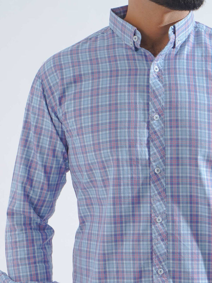 Navy Blue Check Button Down Casual Shirt (CSC-214)