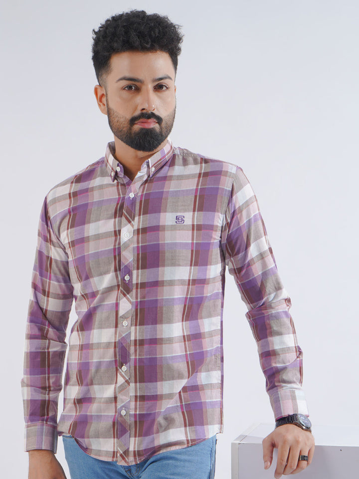 Purple Check Button Down Casual Shirt (CSC-220)