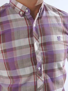 Purple Check Button Down Casual Shirt (CSC-220)