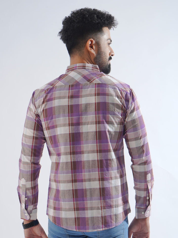 Purple Check Button Down Casual Shirt (CSC-220)