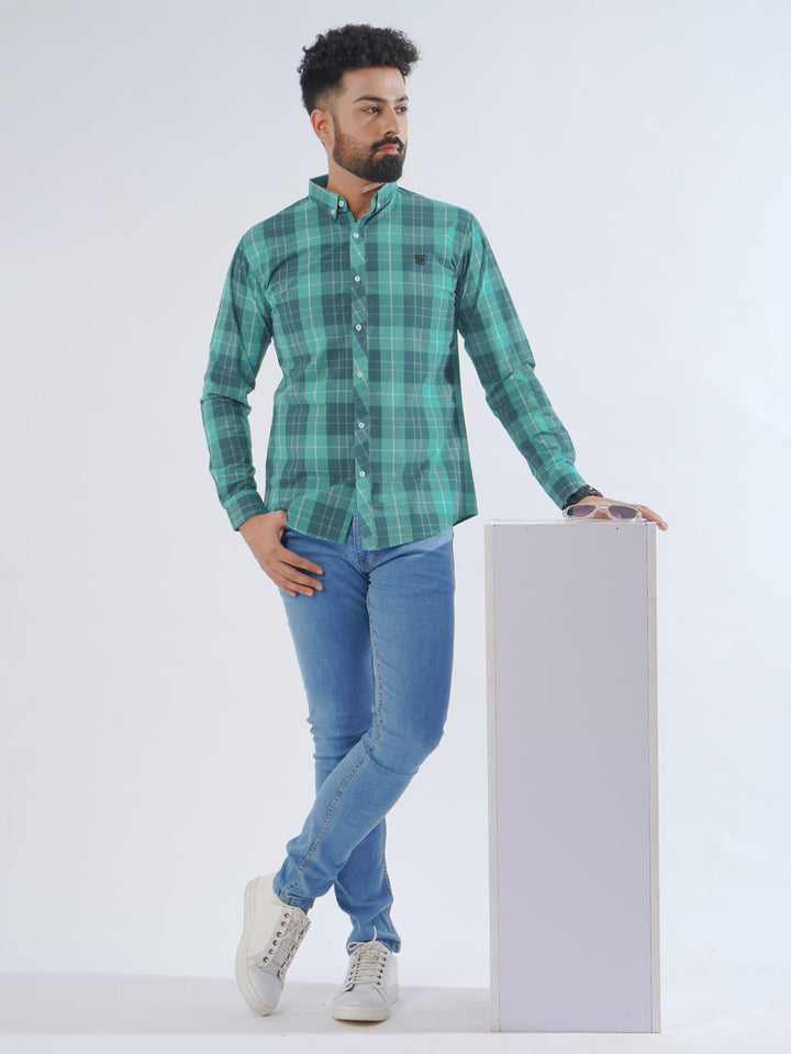 Light Blue Check Button Down Casual Shirt (CSC-227)