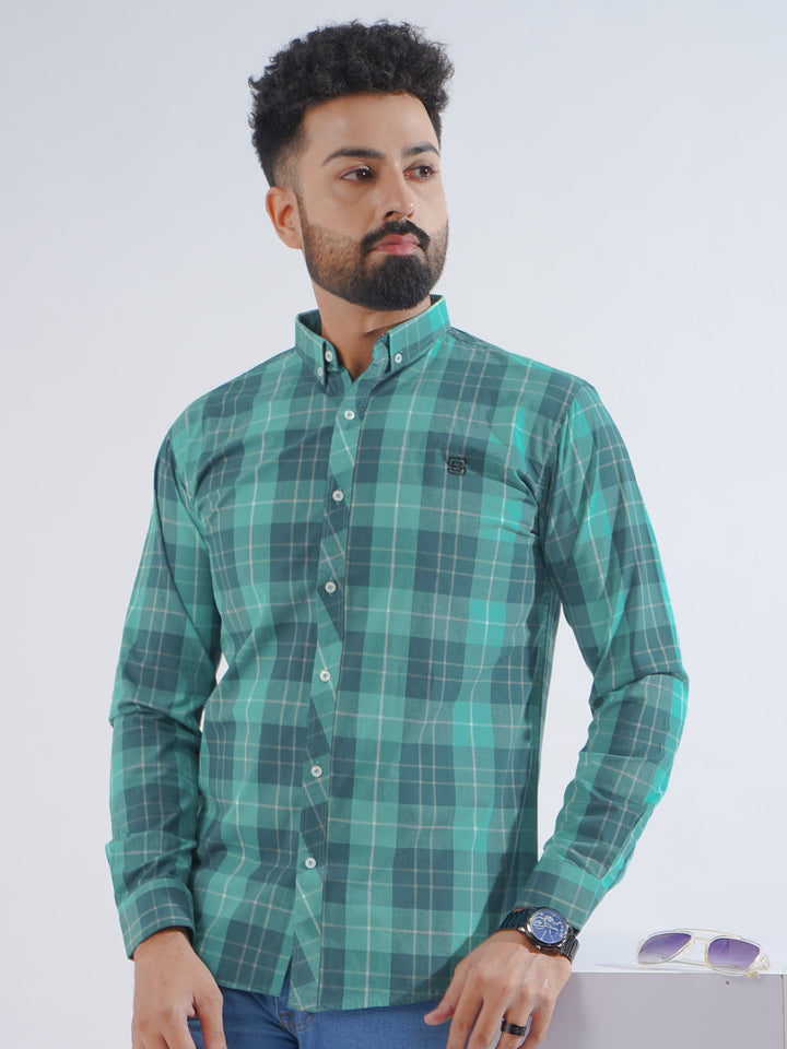 Light Blue Check Button Down Casual Shirt (CSC-227)