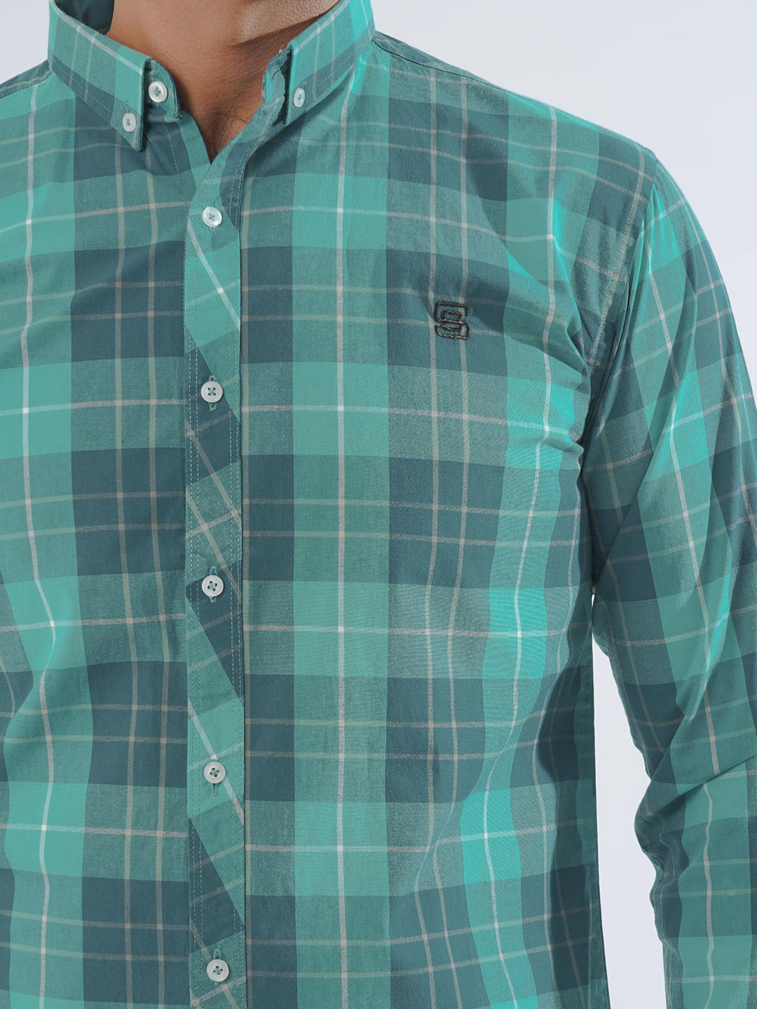 Light Blue Check Button Down Casual Shirt (CSC-227)