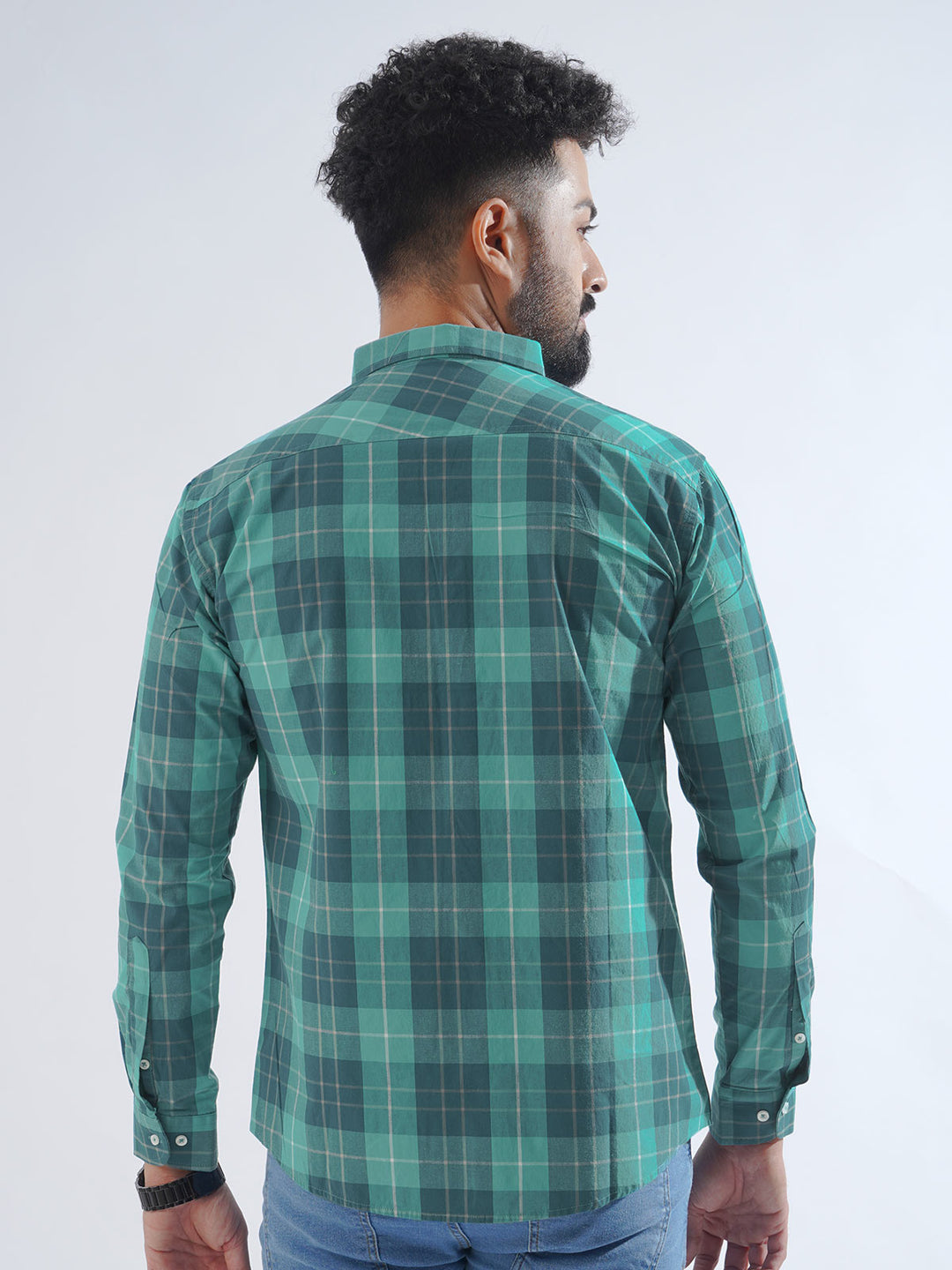 Light Blue Check Button Down Casual Shirt (CSC-227)