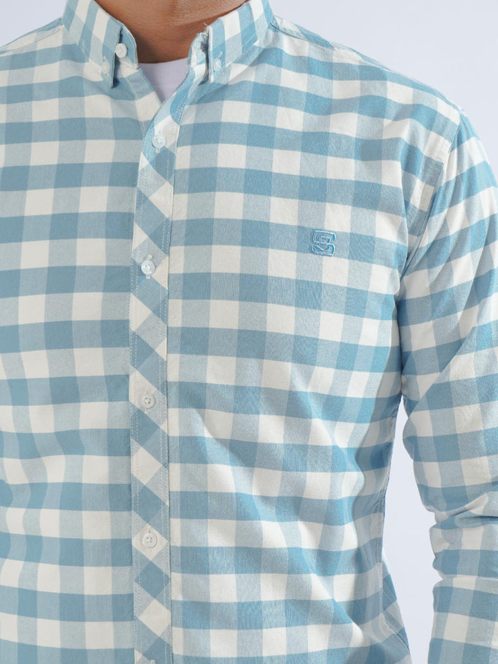 Light Blue Check Button Down Casual Shirt (CSC-229)