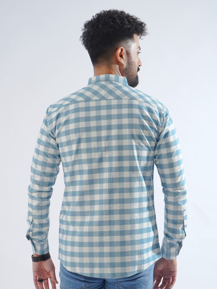 Light Blue Check Button Down Casual Shirt (CSC-229)