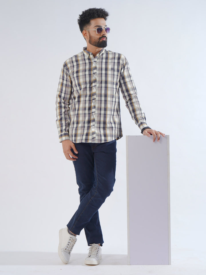 Light Brown Check Button Down Casual Shirt (CSC-230)