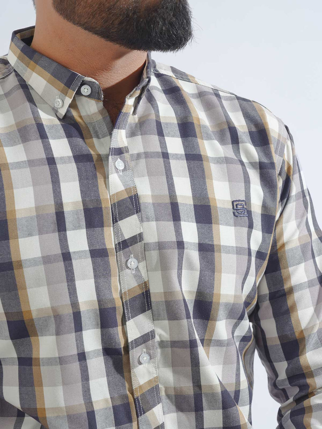 Light Brown Check Button Down Casual Shirt (CSC-230)