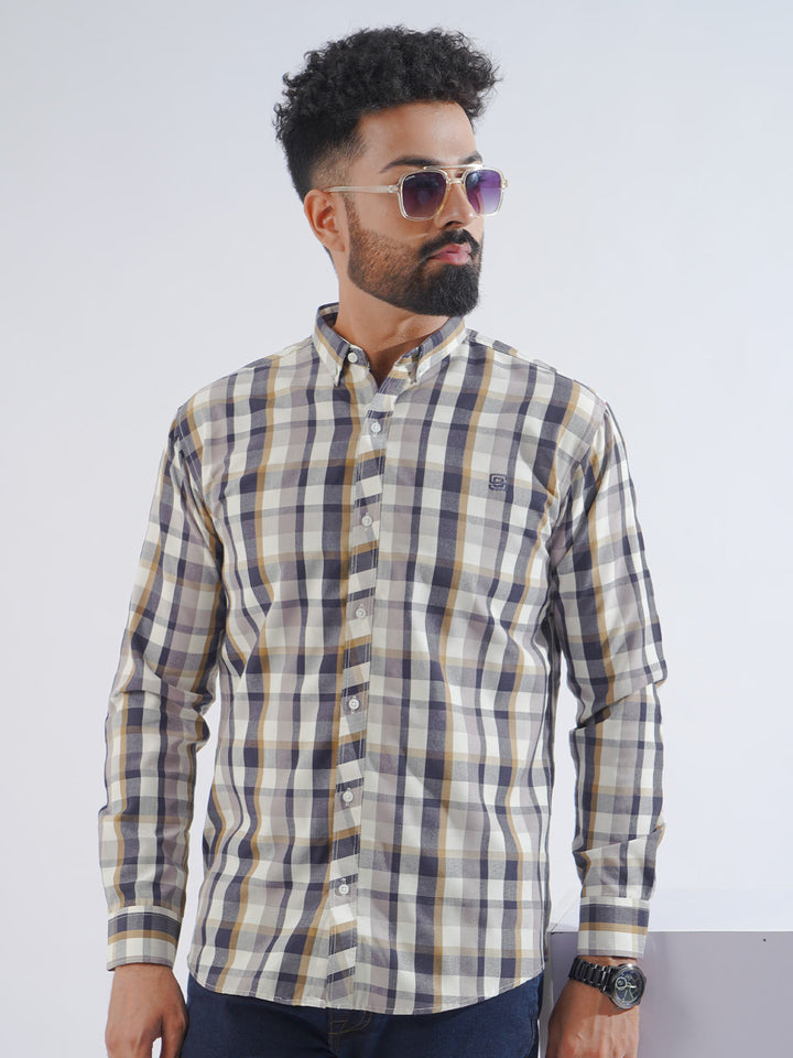 Light Brown Check Button Down Casual Shirt (CSC-230)