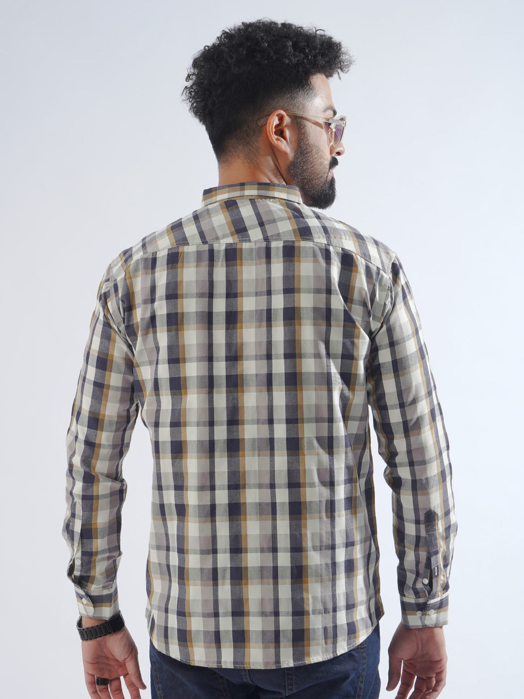 Light Brown Check Button Down Casual Shirt (CSC-230)