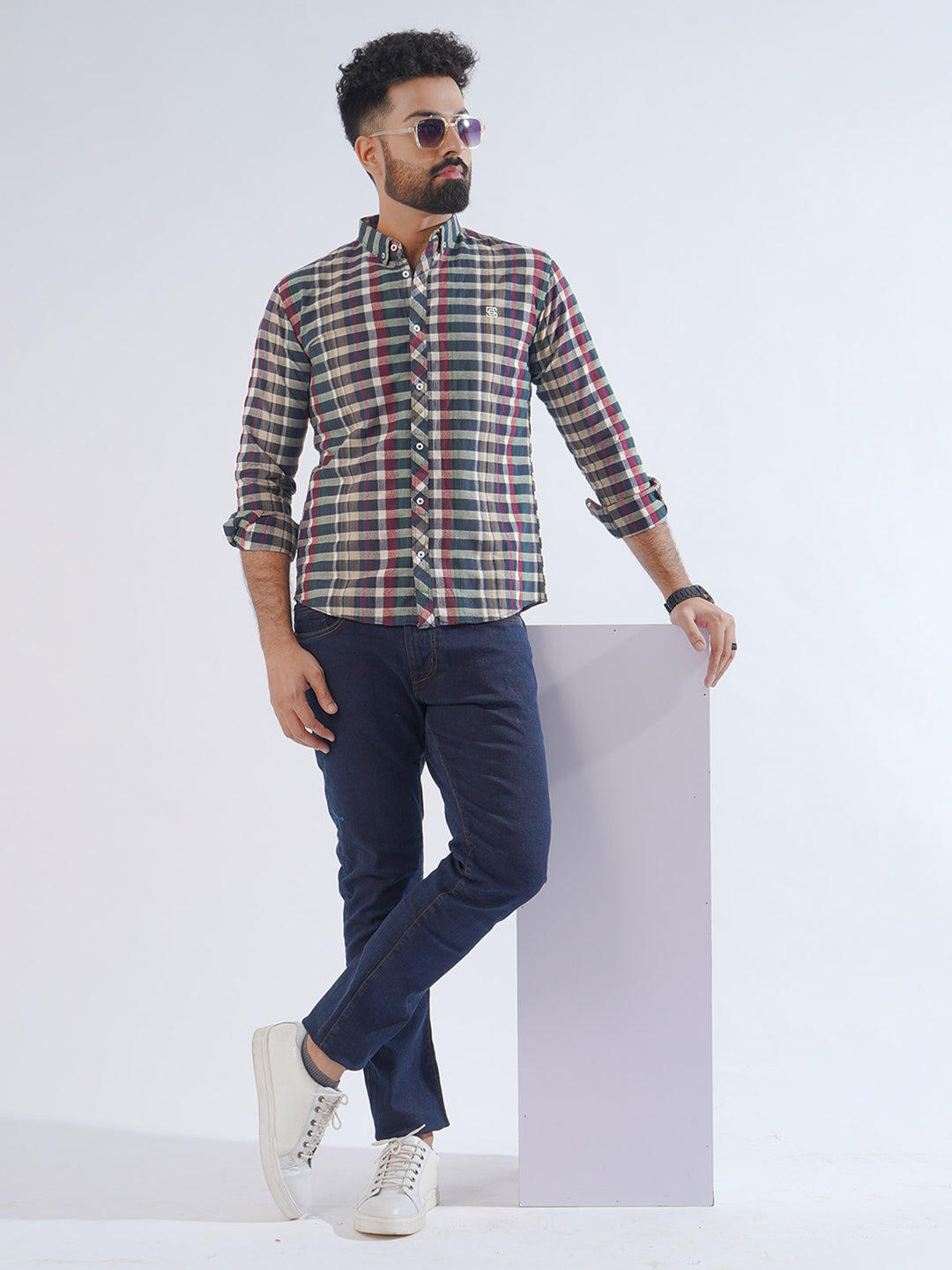 Multi Color Check Button Down Casual Shirt (CSC-232)