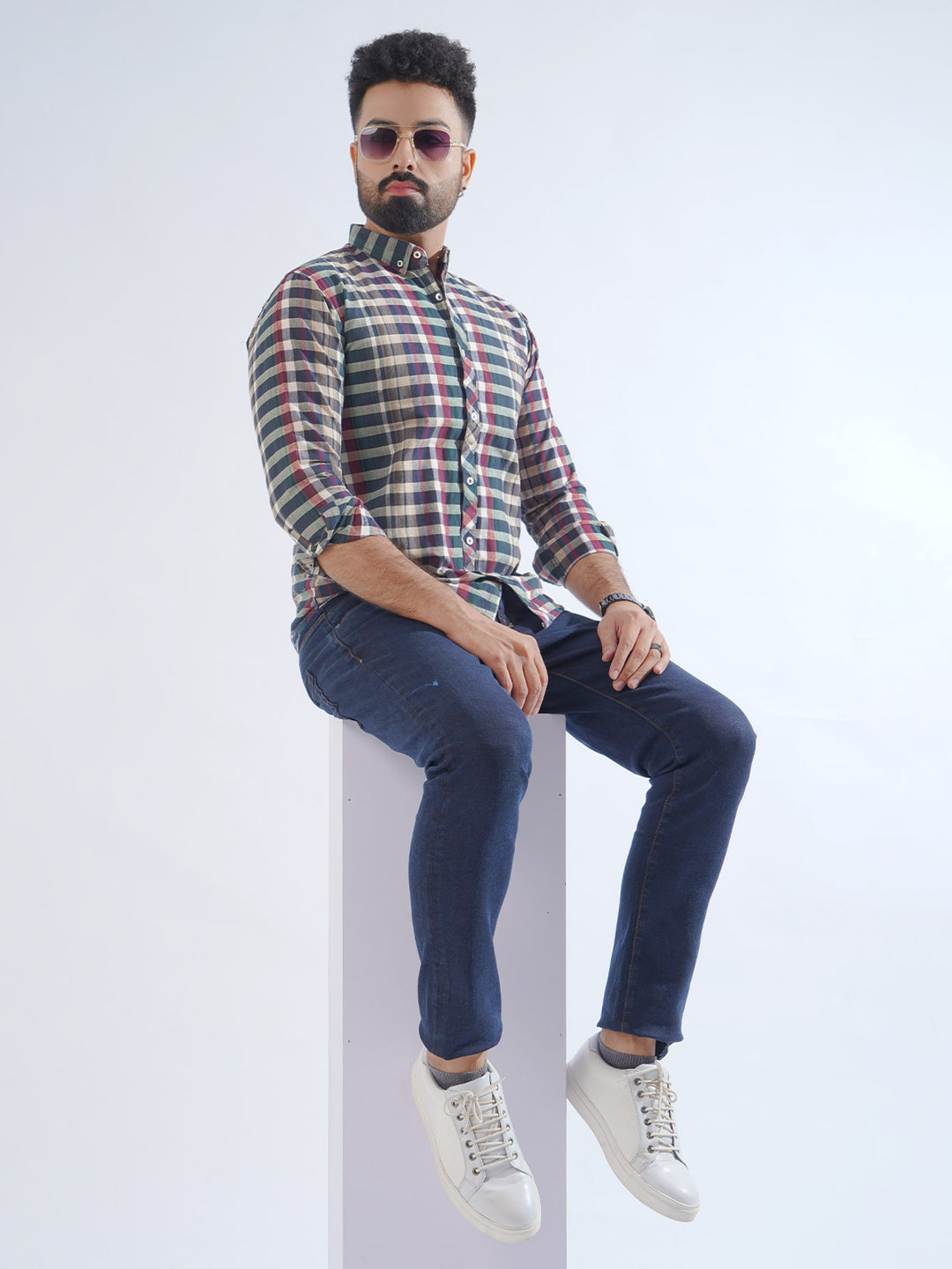 Multi Color Check Button Down Casual Shirt (CSC-232)