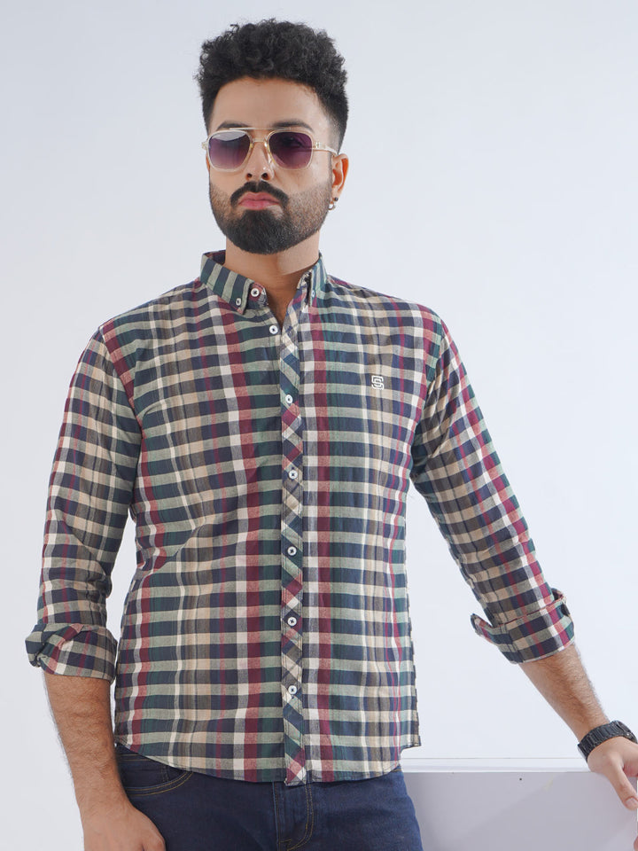 Multi Color Check Button Down Casual Shirt (CSC-232)