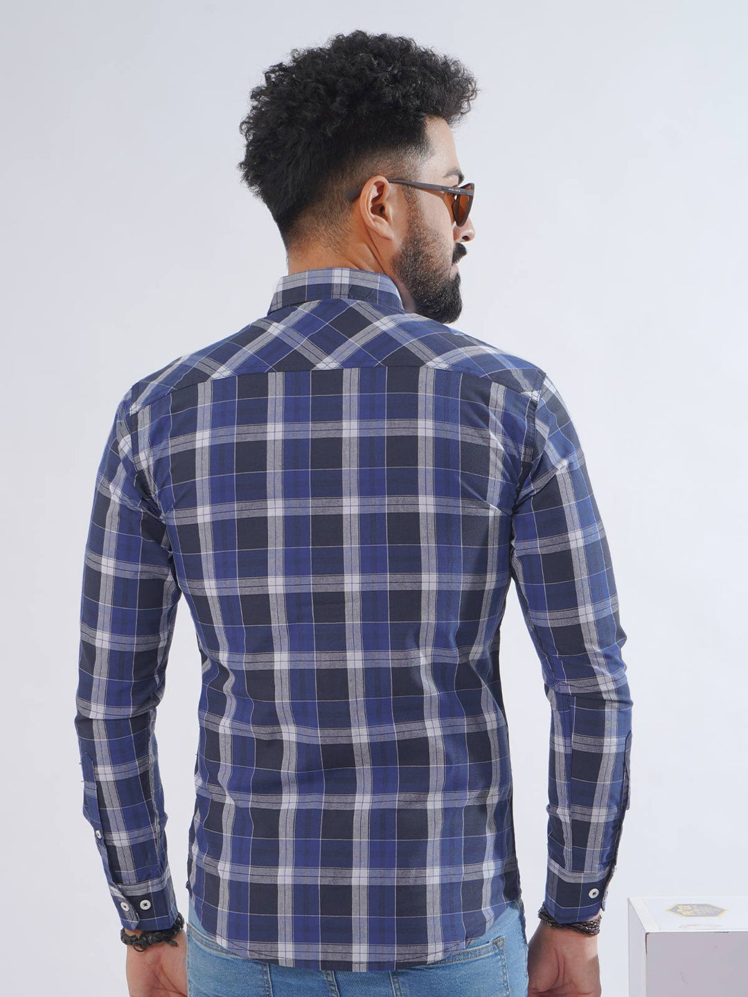 Blue & White Check Button Down Casual Shirt (CSC-235)