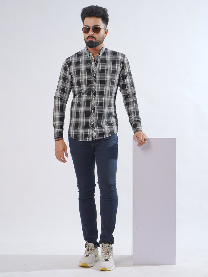 Black & White Check Button Down Casual Shirt (CSC-236)