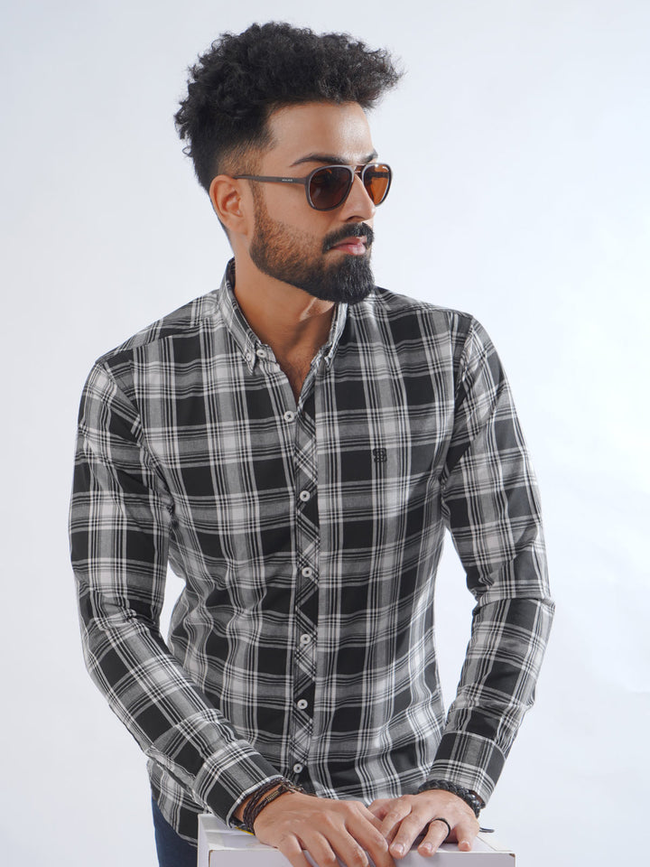 Black & White Check Button Down Casual Shirt (CSC-236)