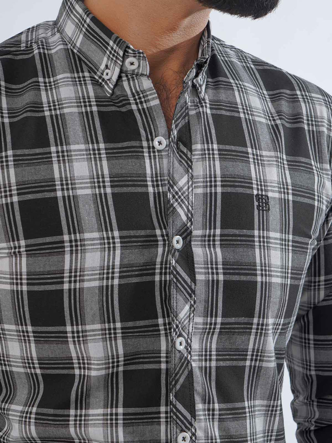 Black & White Check Button Down Casual Shirt (CSC-236)