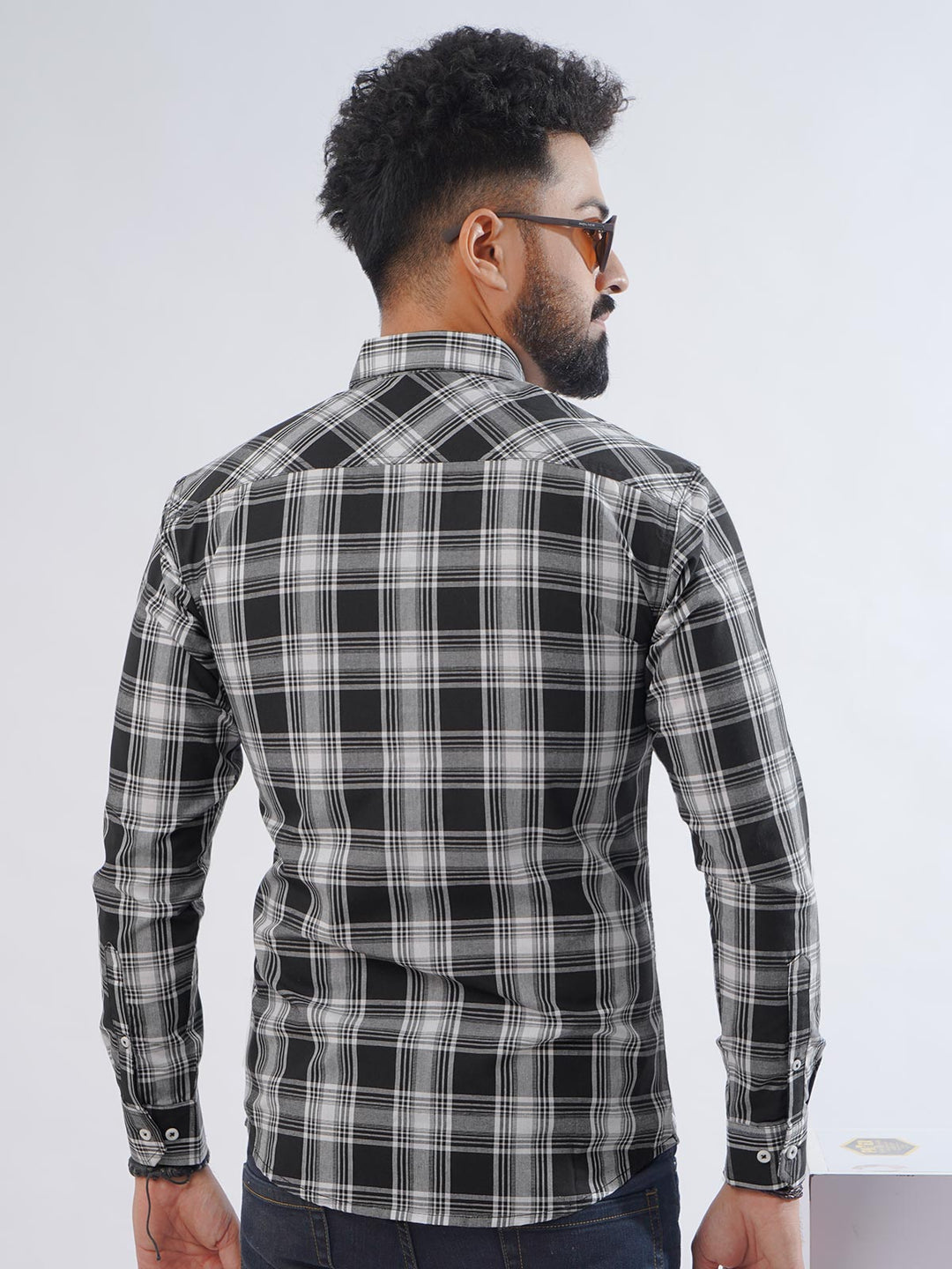 Black & White Check Button Down Casual Shirt (CSC-236)