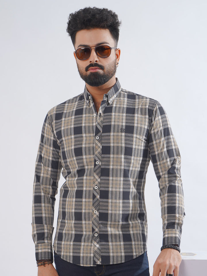 Navy Blue Check Button Down Casual Shirt (CSC-237)