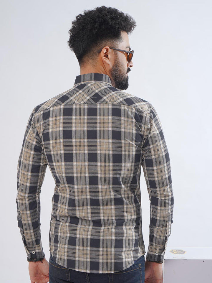 Navy Blue Check Button Down Casual Shirt (CSC-237)