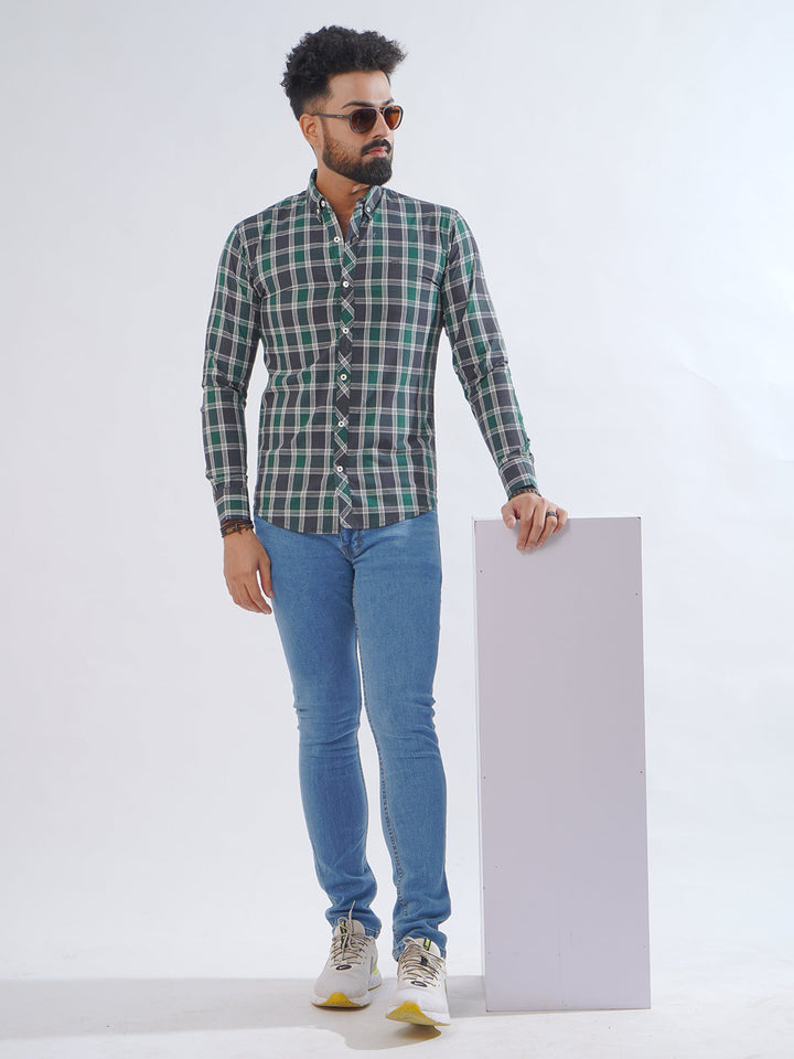 Blue & Green Check Button Down Casual Shirt (CSC-239)