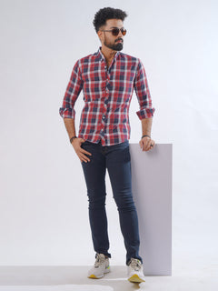 Blue & Red Check Button Down Casual Shirt (CSC-240)