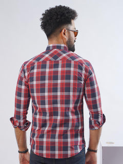 Blue & Red Check Button Down Casual Shirt (CSC-240)