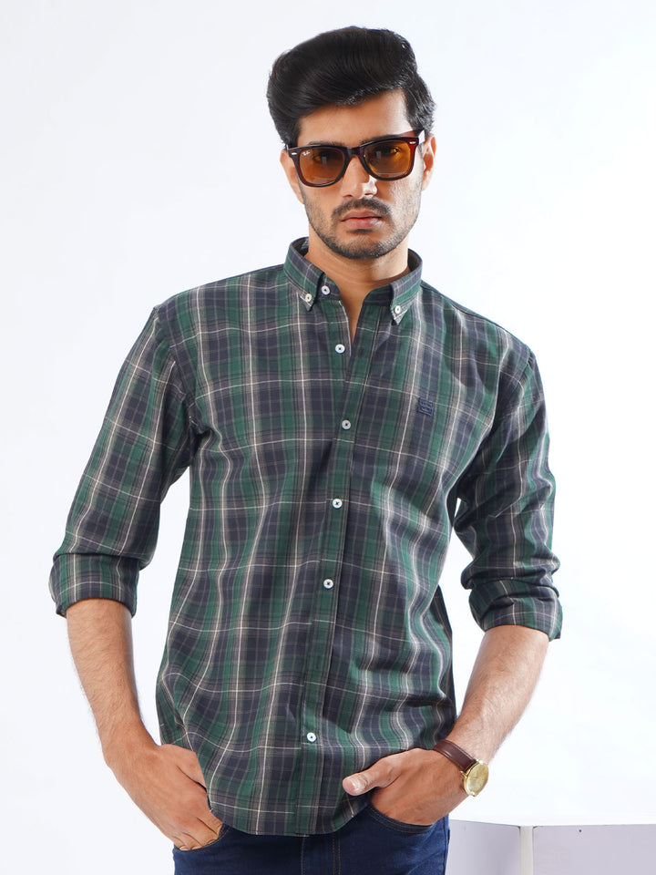 Dark Green & Navy Check Button Down Casual Shirt (CSC-241)