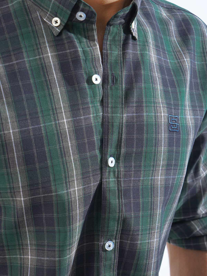 Dark Green & Navy Check Button Down Casual Shirt (CSC-241)