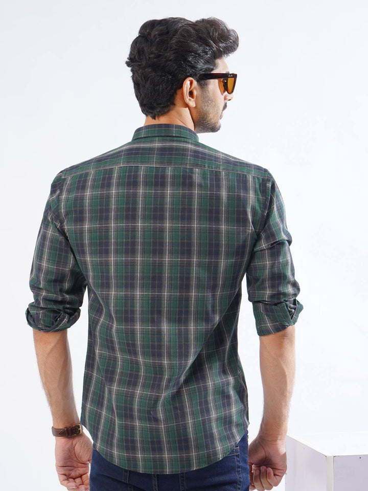 Dark Green & Navy Check Button Down Casual Shirt (CSC-241)