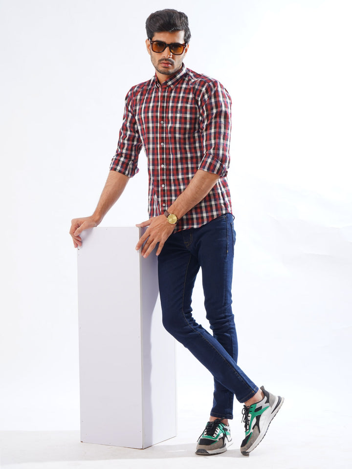 Red & Black Check Button Down Casual Shirt (CSC-243)