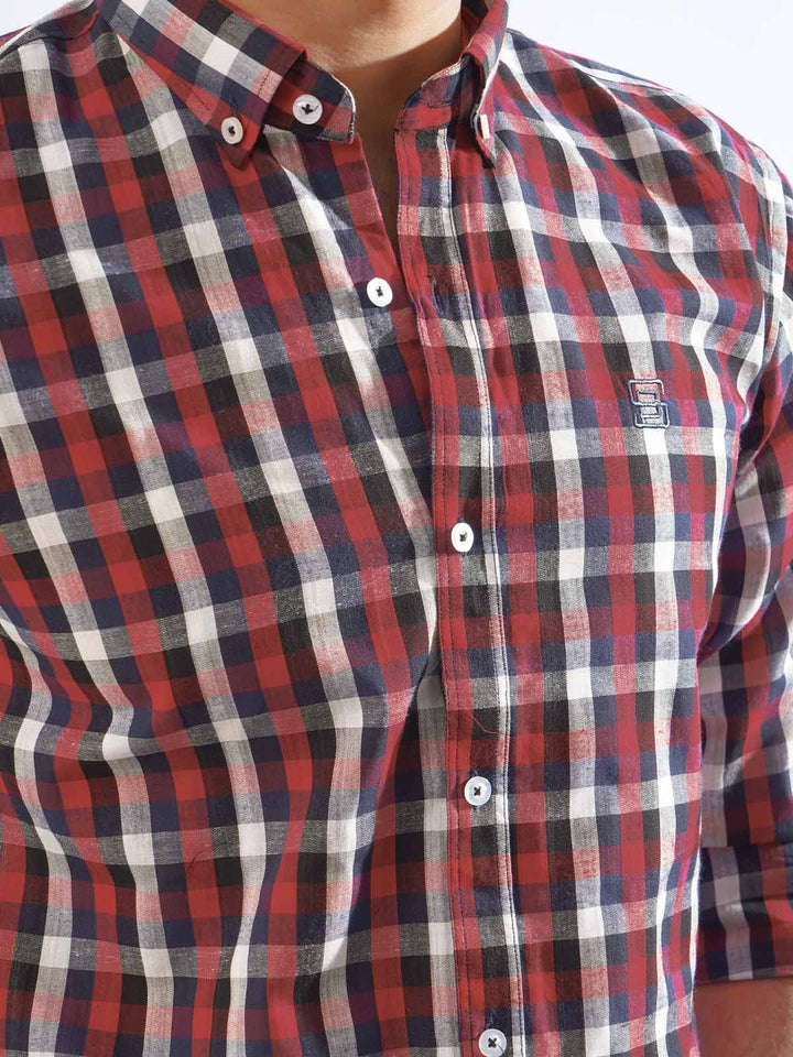 Red & Black Check Button Down Casual Shirt (CSC-243)