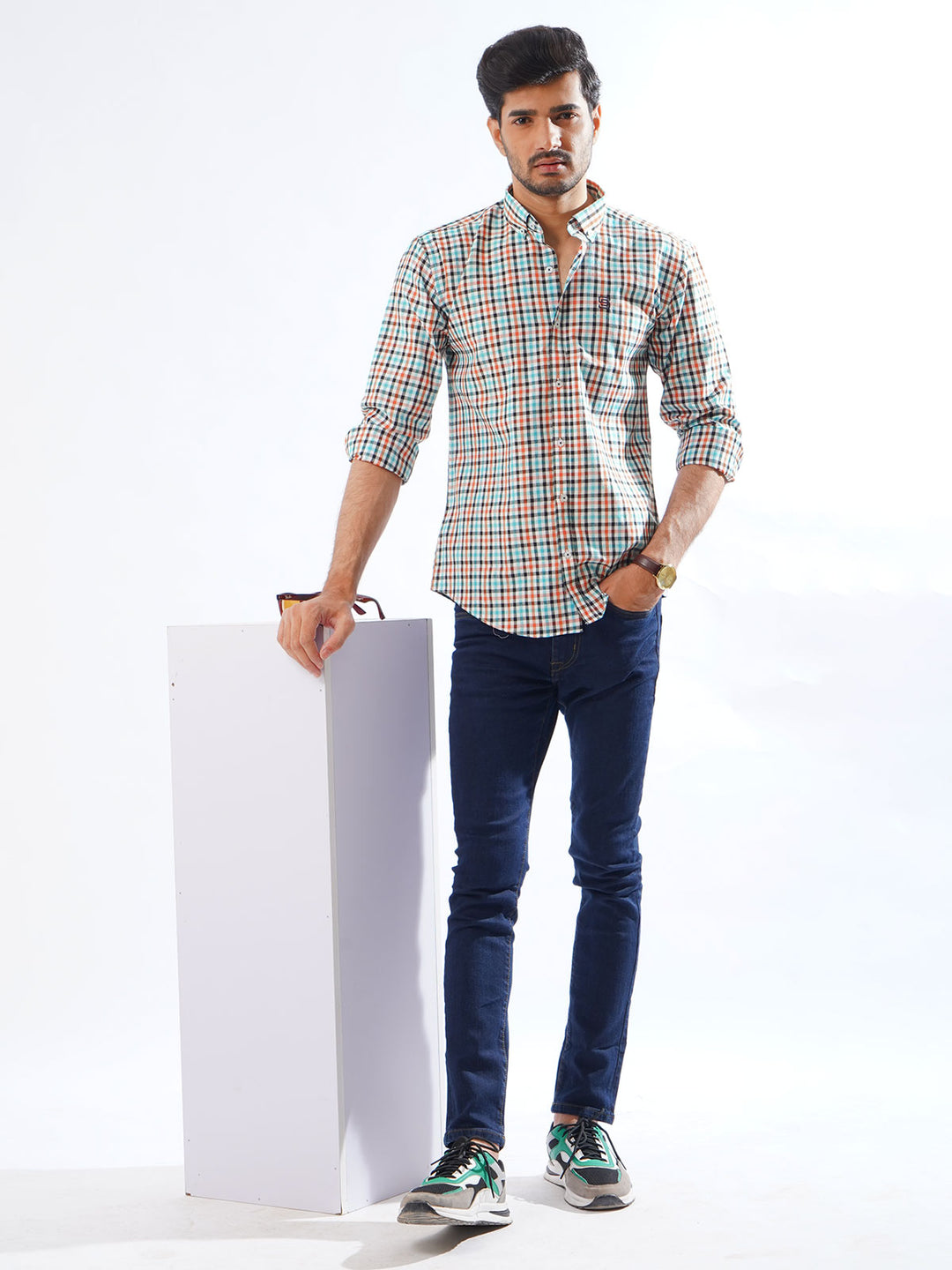 Multi Color Check Button Down Casual Shirt (CSC-244)