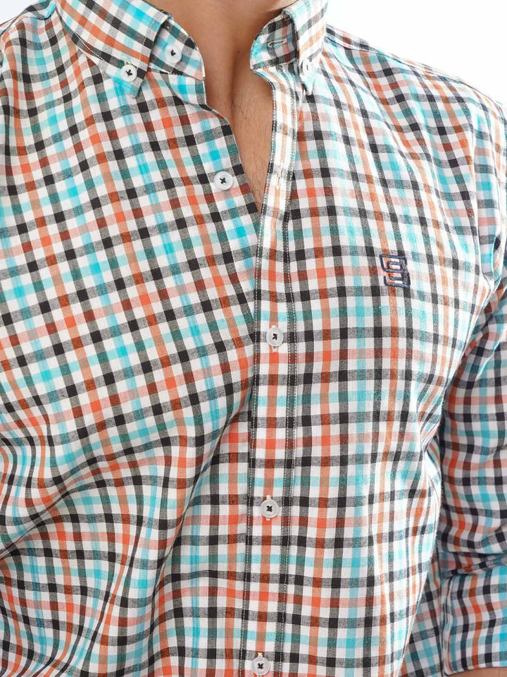 Multi Color Check Button Down Casual Shirt (CSC-244)