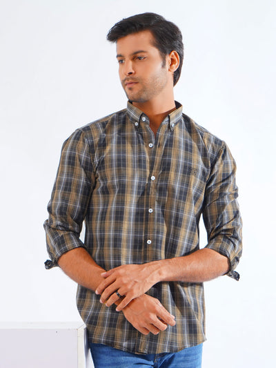 Black & Brown Check Button Down Casual Shirt (CSC-245)