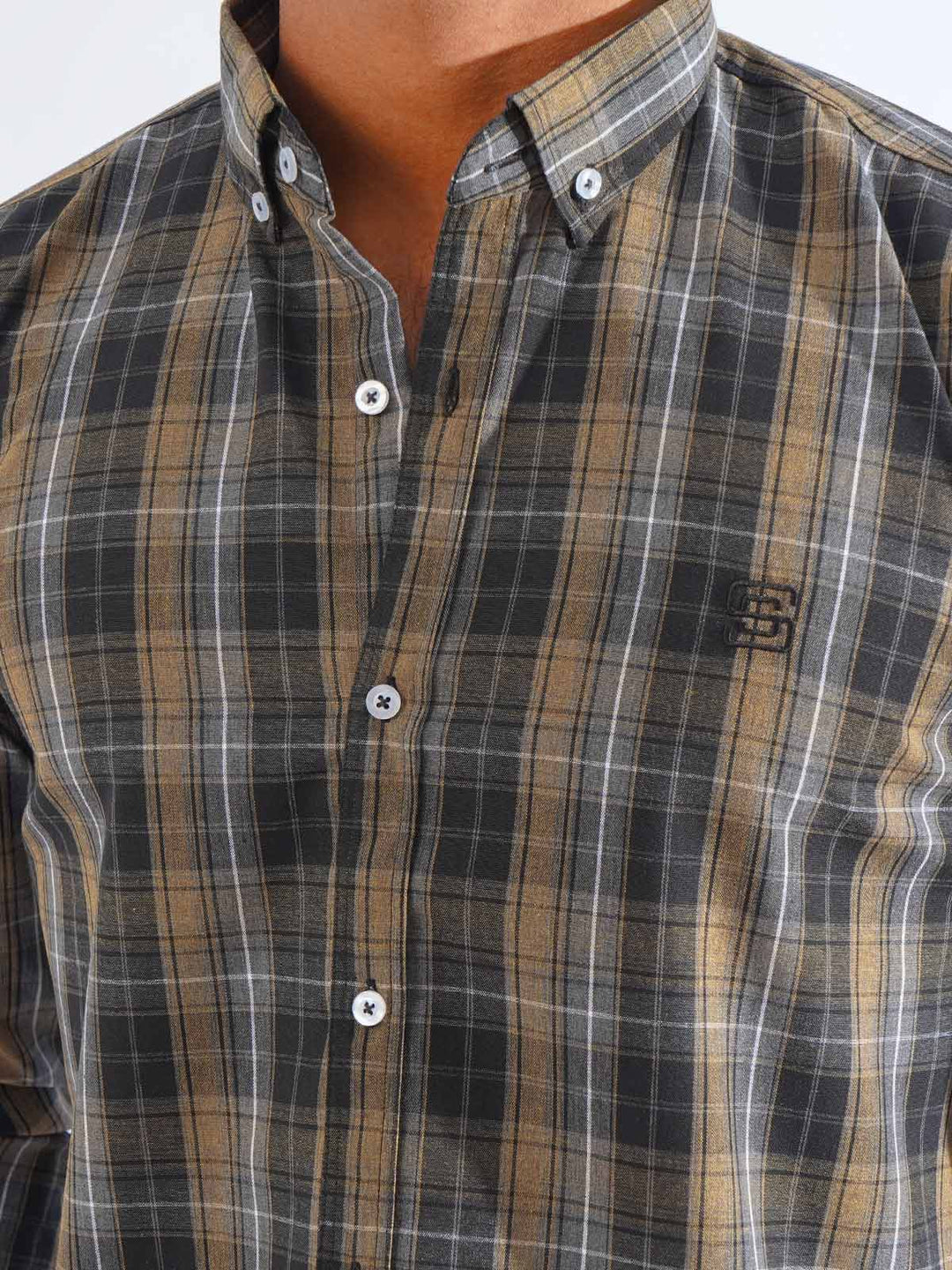 Black & Brown Check Button Down Casual Shirt (CSC-245)