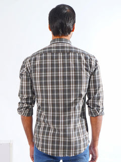 Grey & White Check Button Down Casual Shirt (CSC-247)