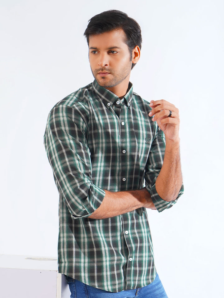 Green & Black Check Button Down Casual Shirt (CSC-248)