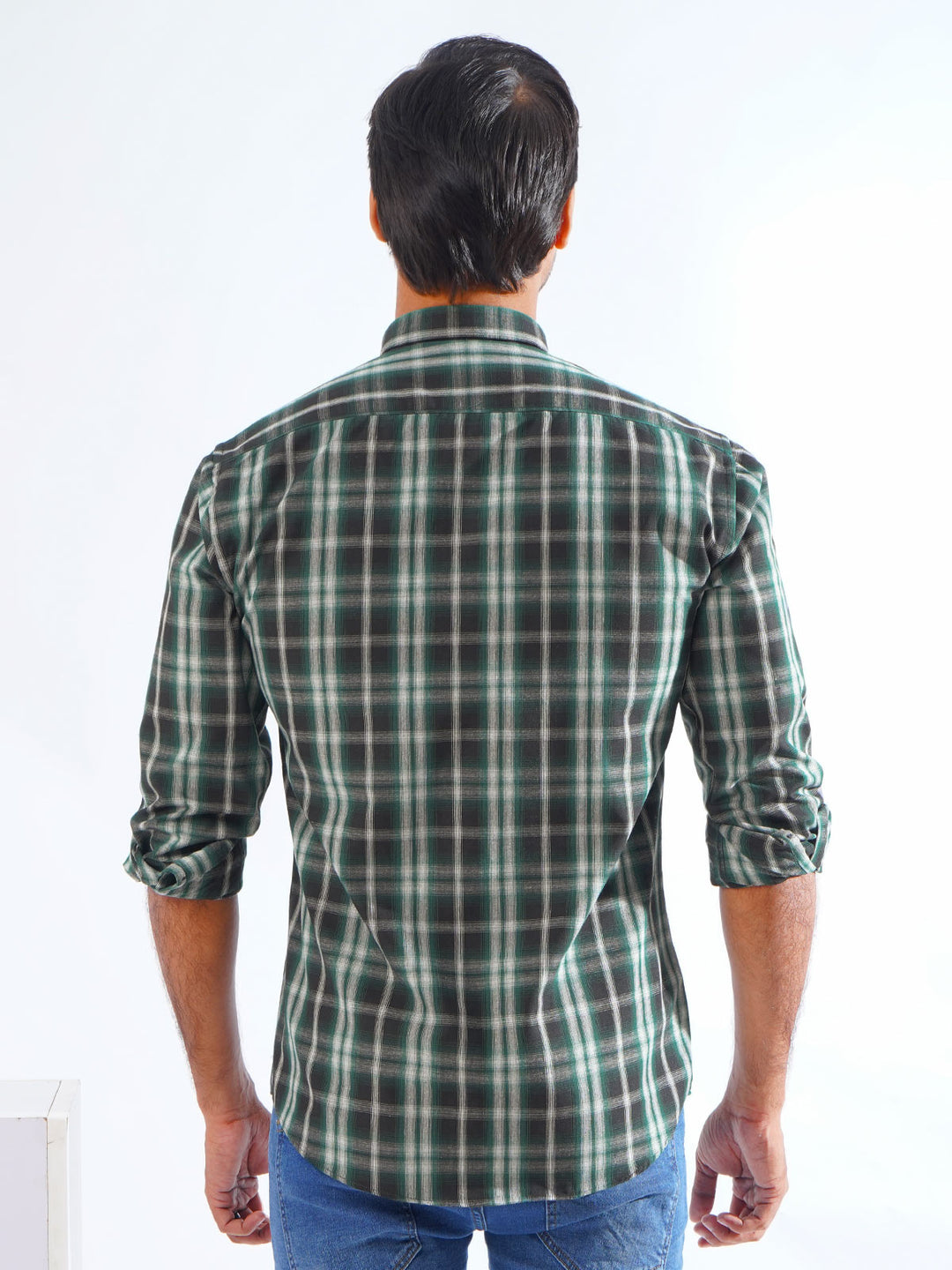 Green & Black Check Button Down Casual Shirt (CSC-248)