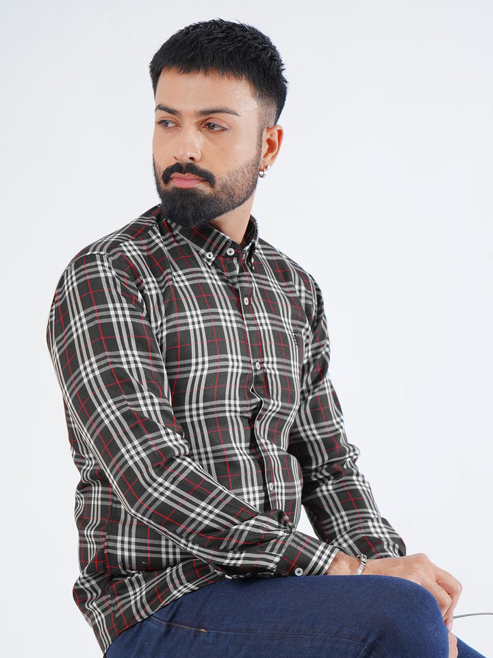 Black & White Check Button Down Casual Shirt (CSC-249)