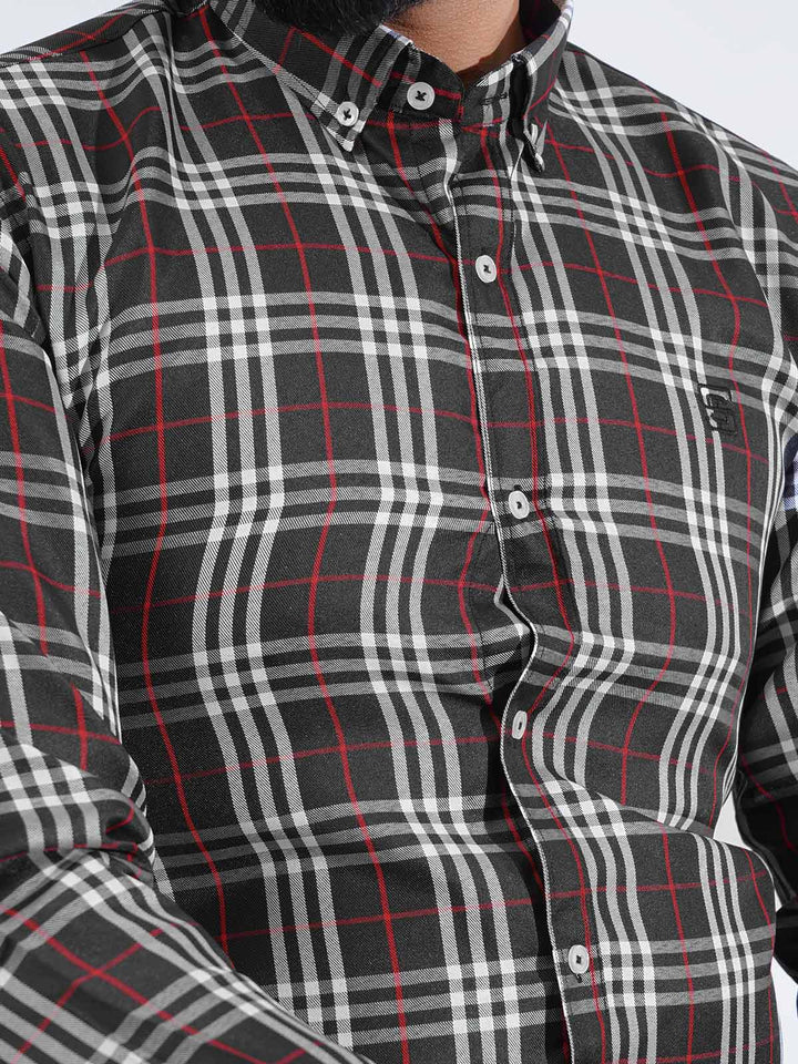 Black & White Check Button Down Casual Shirt (CSC-249)